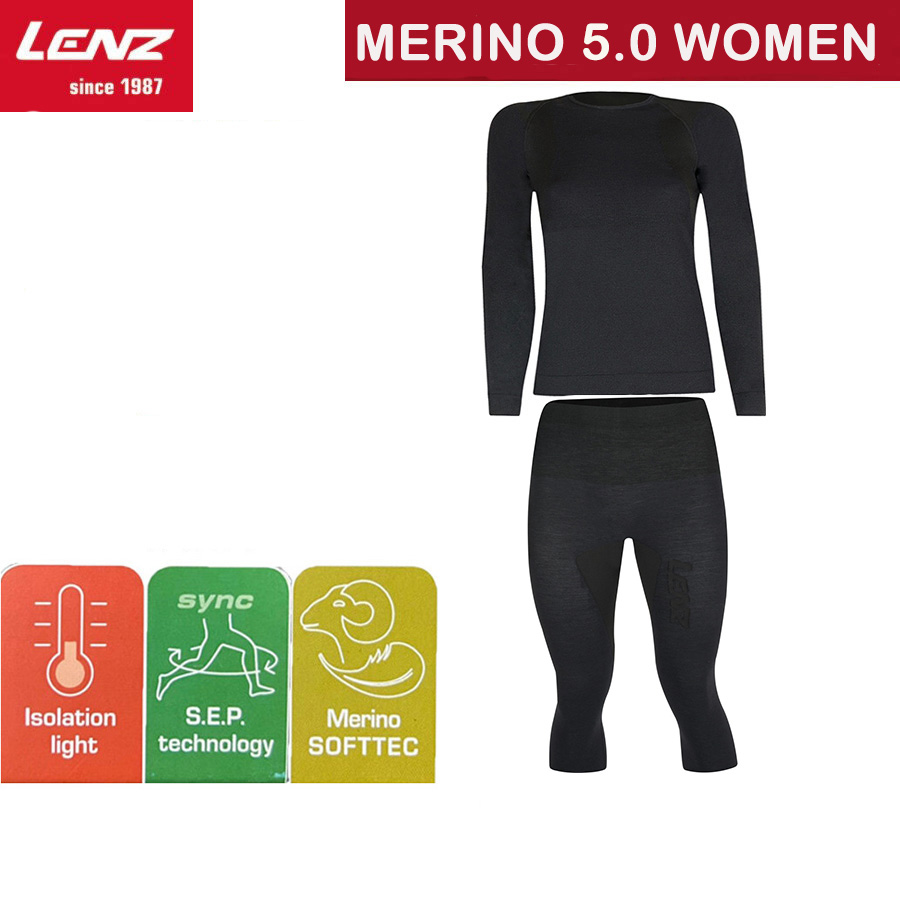 Lenz Women Merino 5.0 Long Sleeves Round Neck Performance Baselayer Shirt  and 3/4 Pants Set - Fun'N Snow